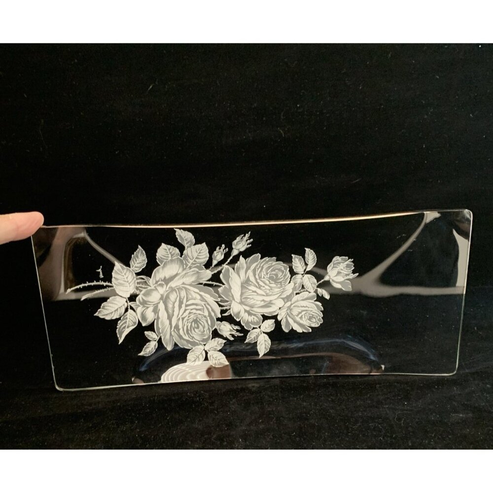 Vintage Rockwell Sterling Silver Overlay Clear Glass Rose Serving Tray 11.75" - Picture 3 of 8